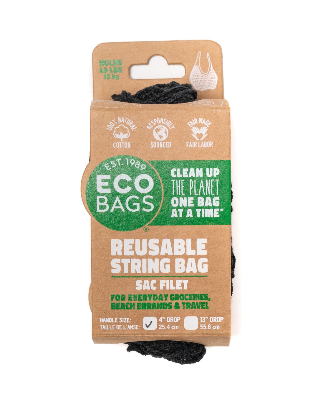 Packaged Natural Cotton String Bag - Tote Handle.