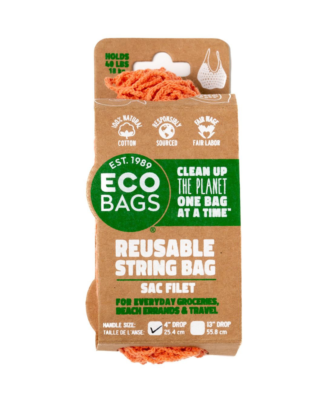 Packaged Natural Cotton String Bag - Tote Handle.