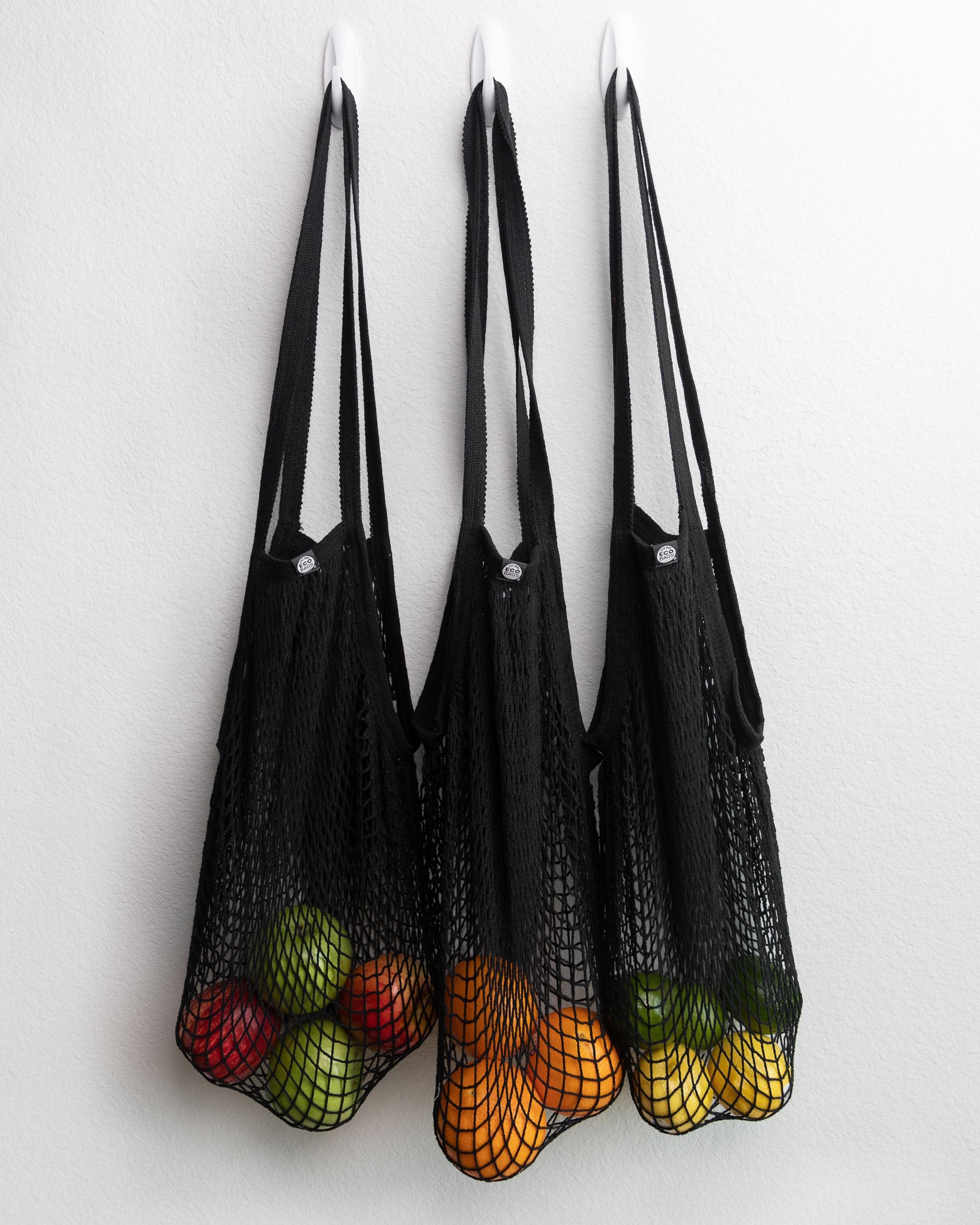 Natural Cotton Long Handle String Bag - Black.