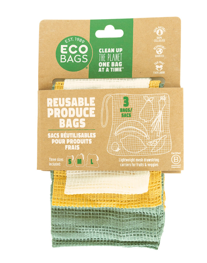 Drawstring Sacks - Set/3 Produce Bags In Cellulose - CASE PACK/10 UNITS