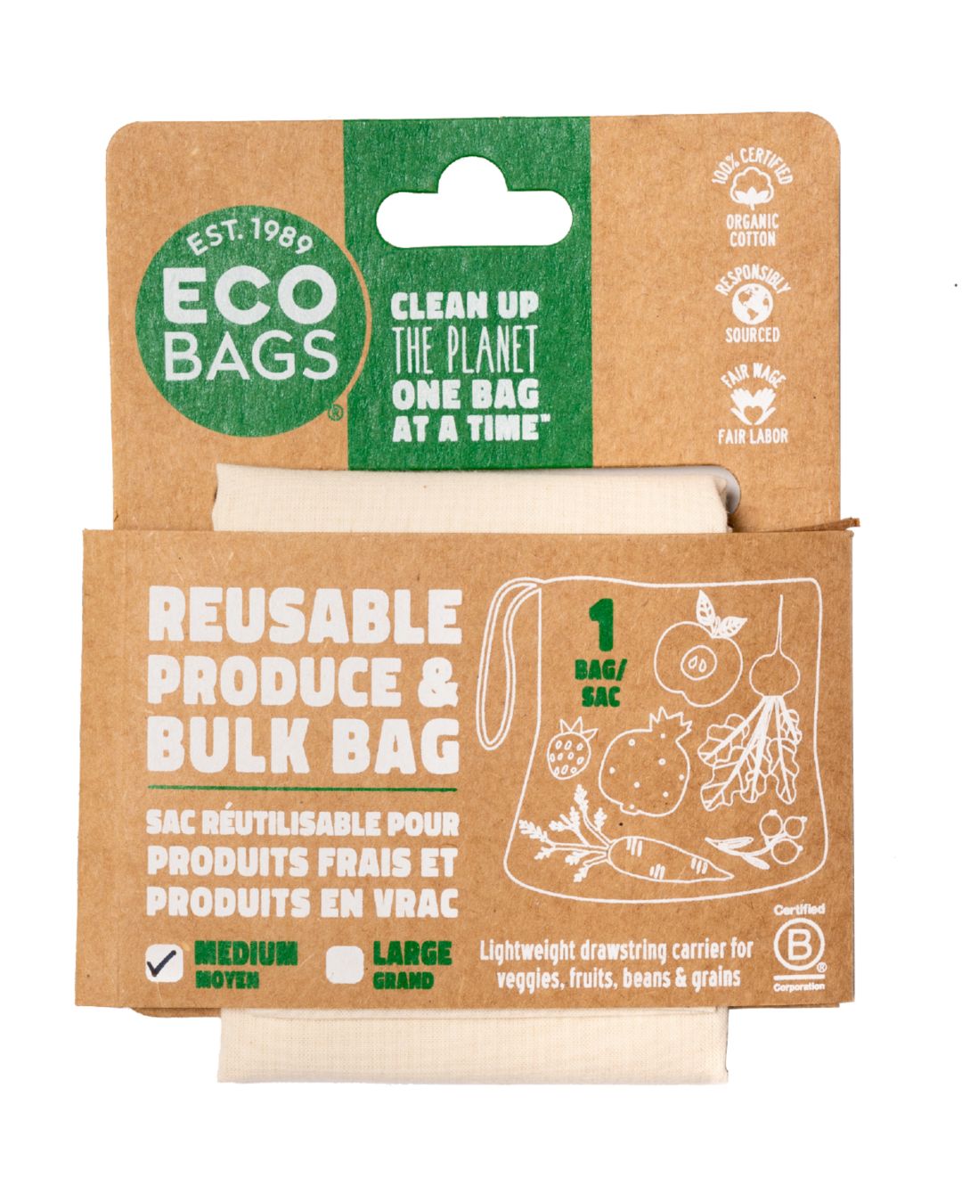 Packaged Organic Cotton Produce Bag - Medium.