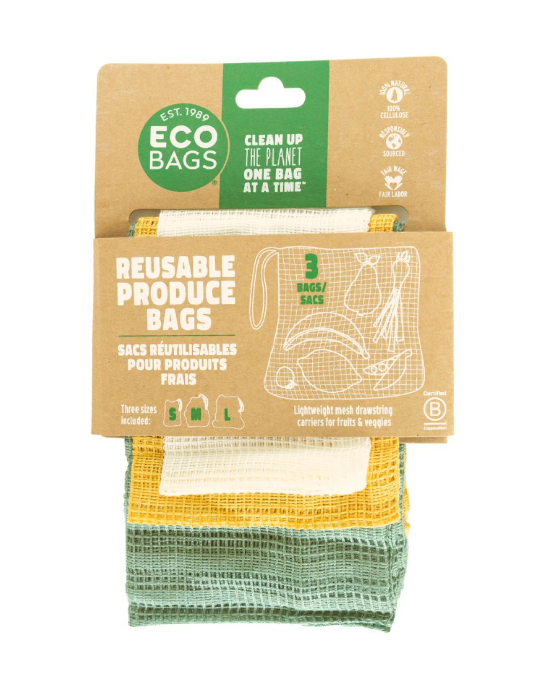 Packaged Cellulose Reusable Produce Bags - 3 Pack.