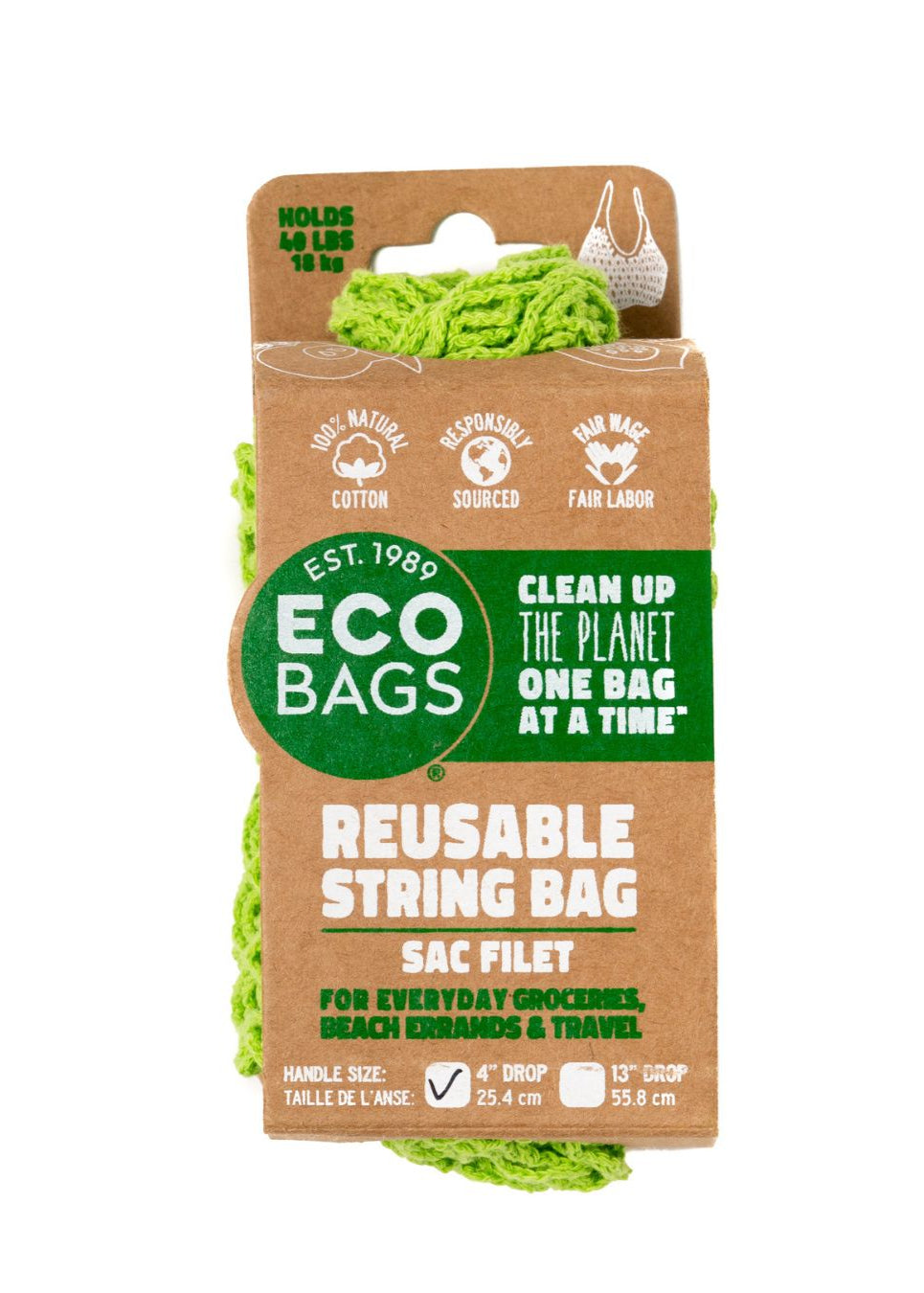 Packaged Natural Cotton String Bag - Tote Handle.