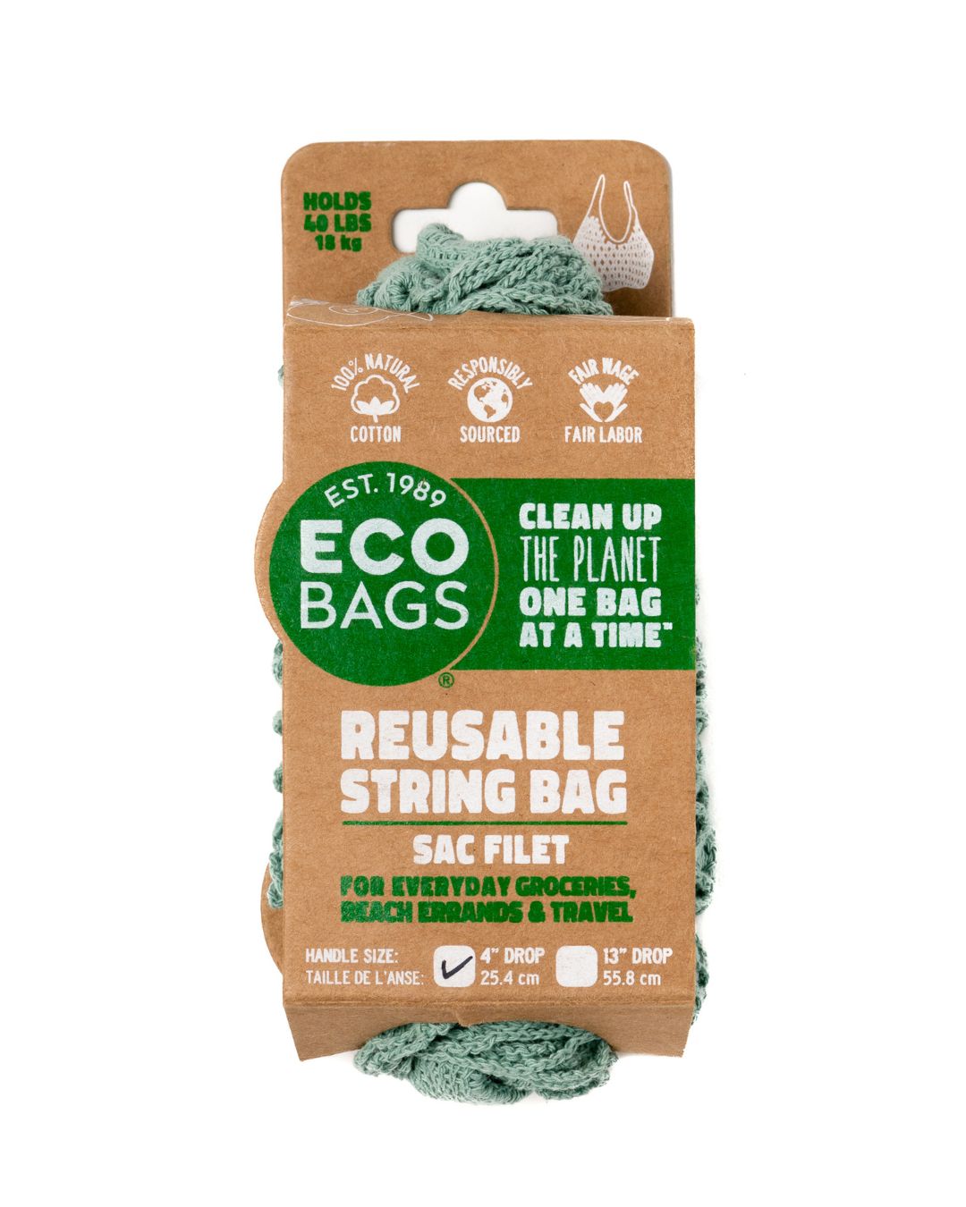 Packaged Natural Cotton String Bag - Tote Handle.